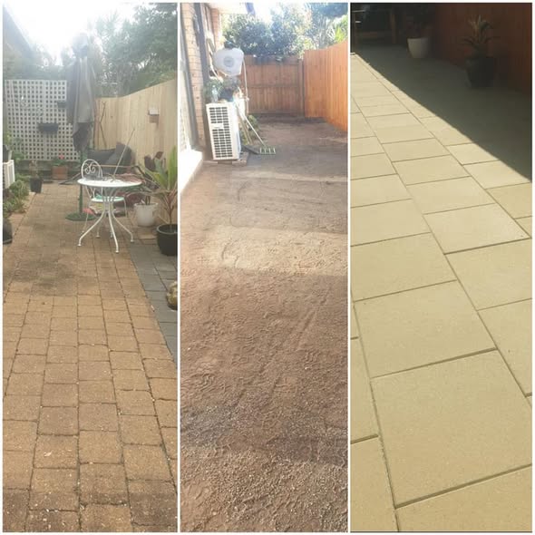 Tired pavers lifted and laid fresh