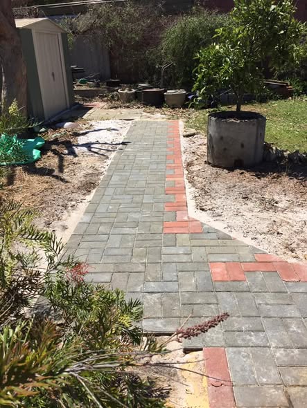 Brick-edged paver pathway